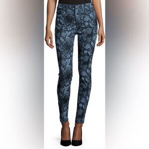 7 FOR ALL MANKIND ANKLE HI-WAIST SKINNY JEANS FLORAL PRINT IN BLUE SIZE 29